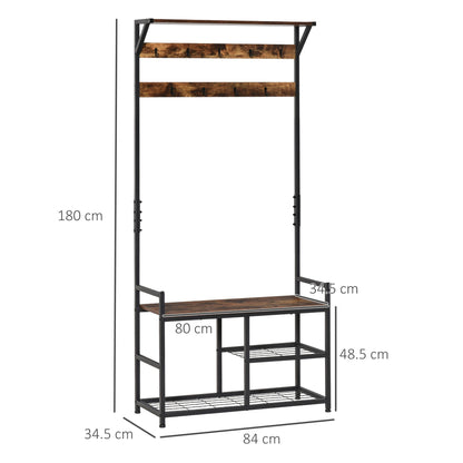 Coat Rack Stand Shoe Storage Bench with 9 Hooks Shelves 180cm