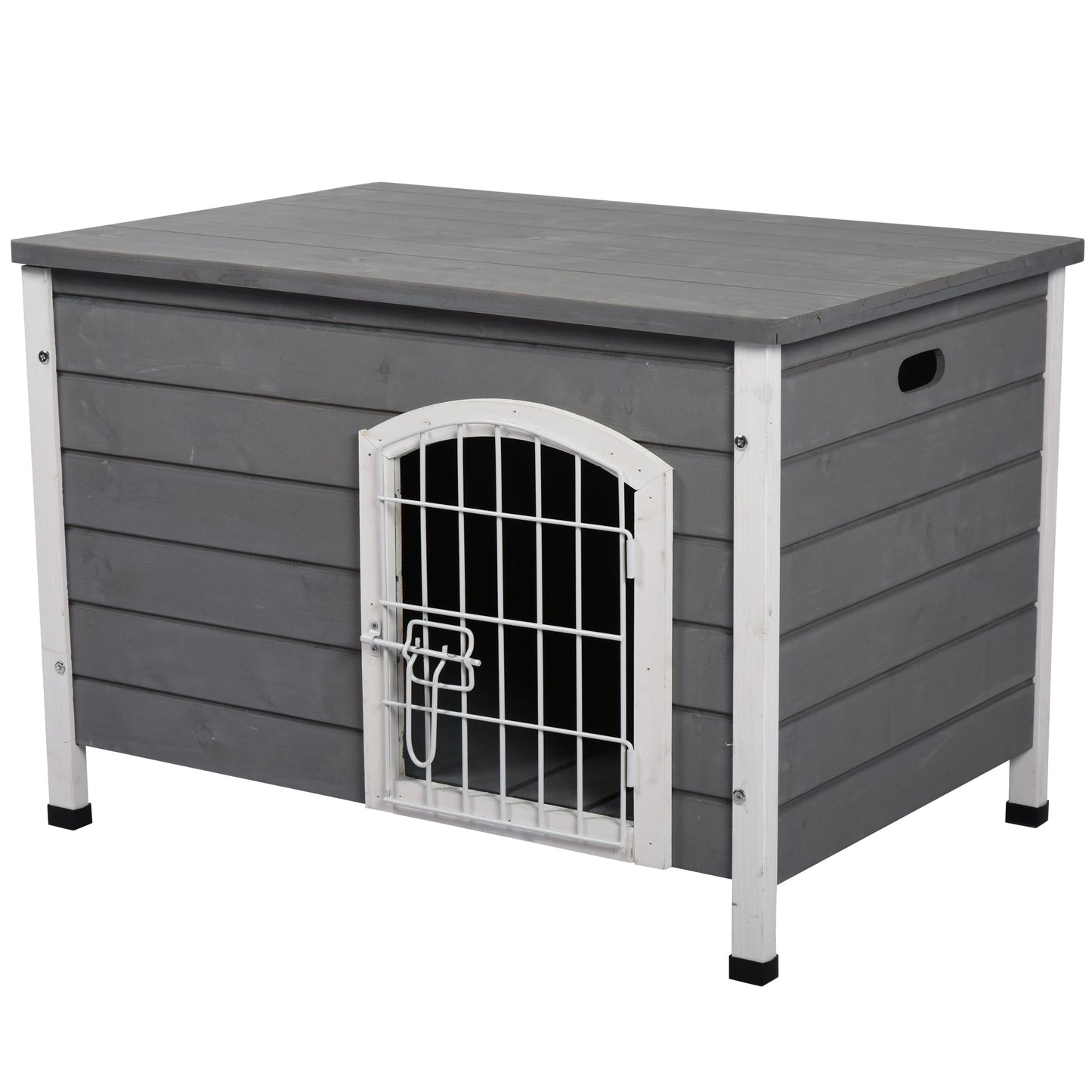 PawHut Wooden Dog Crate Dog Kennel Lockable Door Small Animal House w/ Openable Top Gray