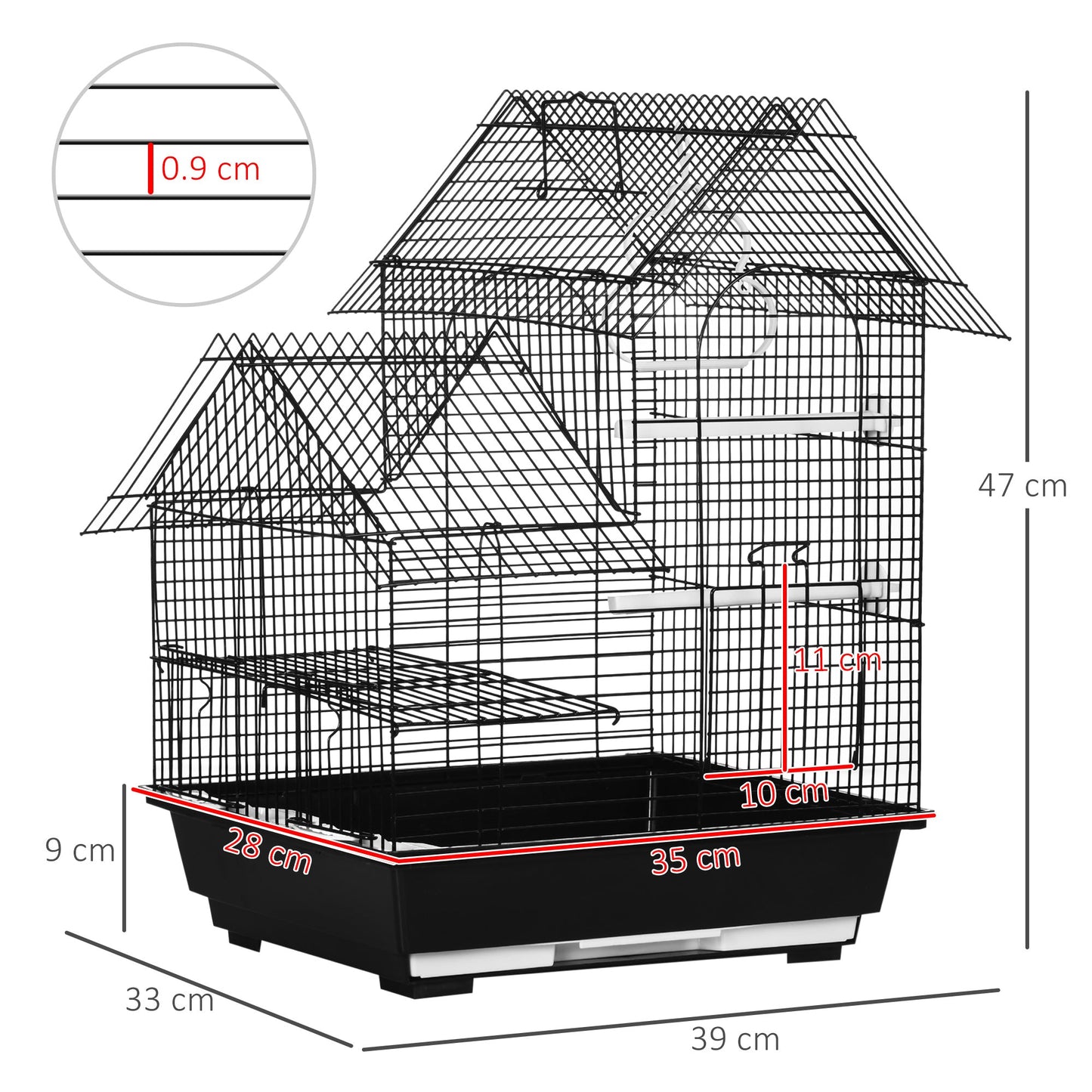 Nordic 47cm Bird Cage Hanging Black by Pawhut