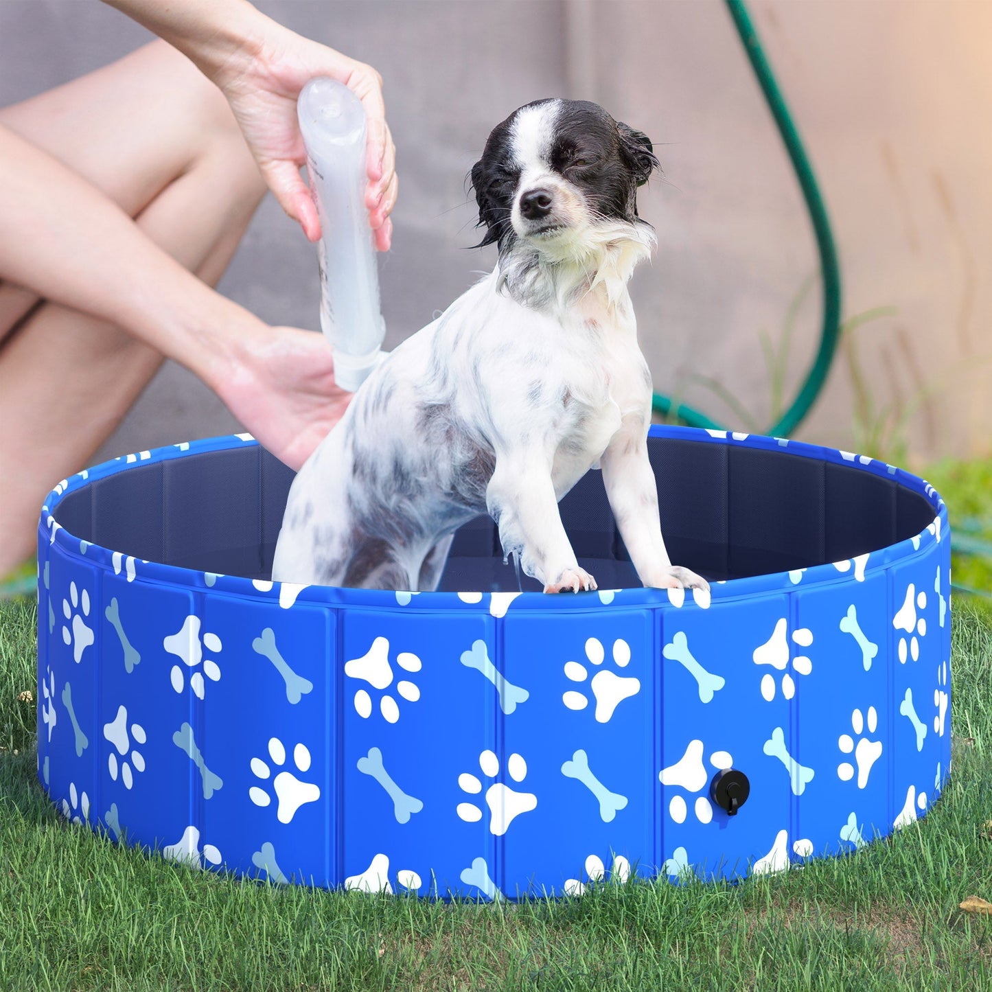 PawHut Foldable Dog Paddling Pool Pet Cat Swimming Pool Indoor/Outdoor Collapsible Bathing Tub Shower Tub Puppy ?100 × 30H cm M Sized