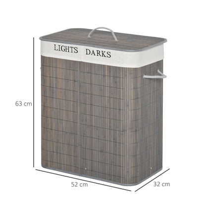 Homcom 100L Two-Compartment Wooden Laundry Basket With Flip Lid And Handles ? Grey