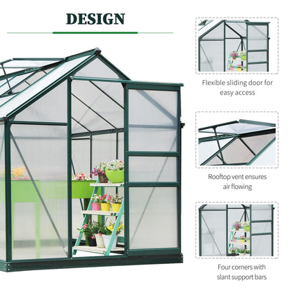 Clear Polycarbonate Greenhouse Large Walk-In Green House Garden Plants Grow Galvanized Base Aluminium Frame w/ Slide Door 6 x 8ft