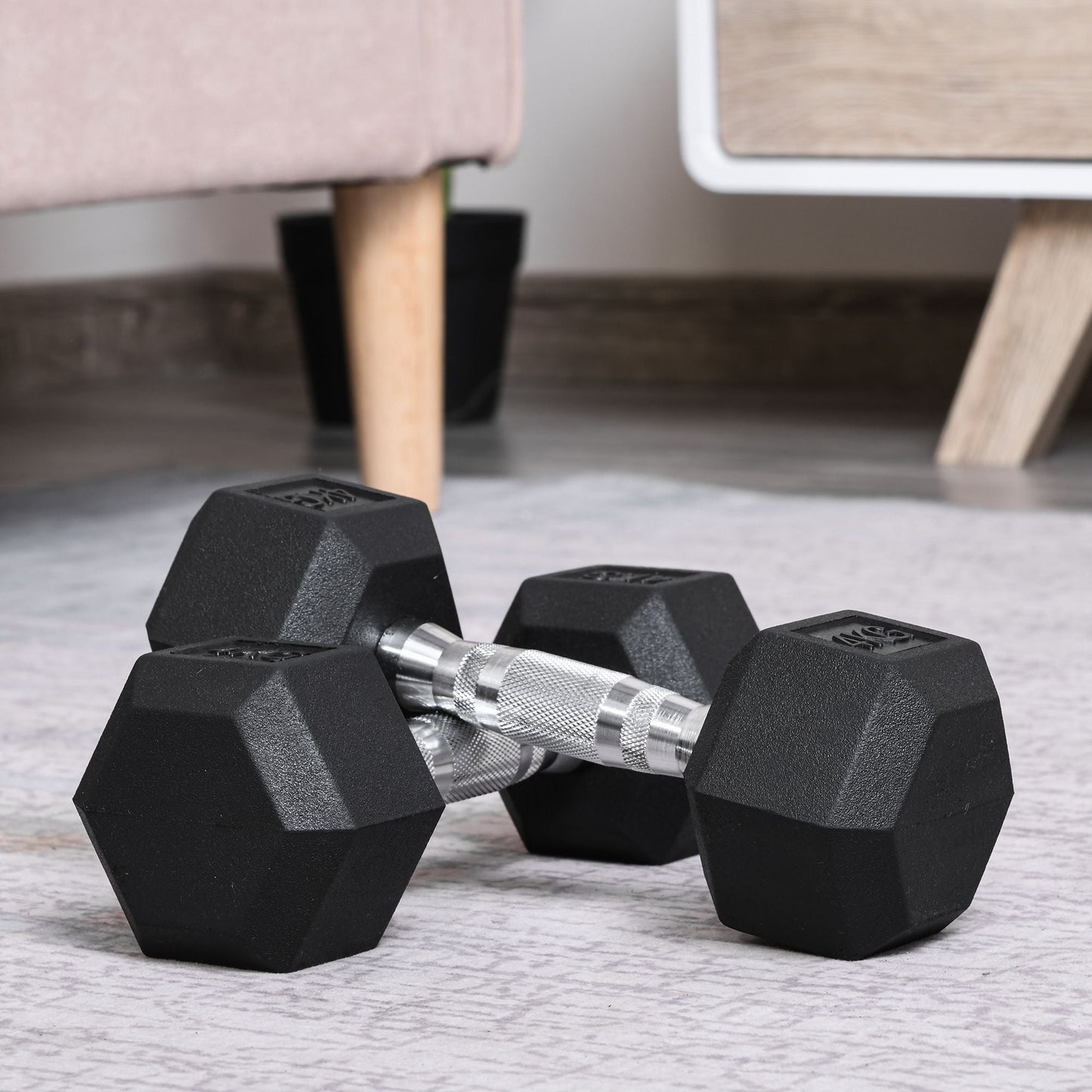 Homcom 2x4kg Rubber Dumbbell Sports Hex Weights Sets Home Gym Fitness Hexagonal Dumbbells Kit Weight Lifting Exercise