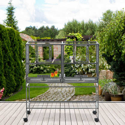 Grille 102cm Parrot Cage Wheeled Grey & Black by Pawhut