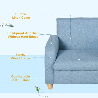 Kids Children Armchair Mini Sofa Wood Frame Anti-Slip Legs High Back Bedroom Playroom Furniture Blue