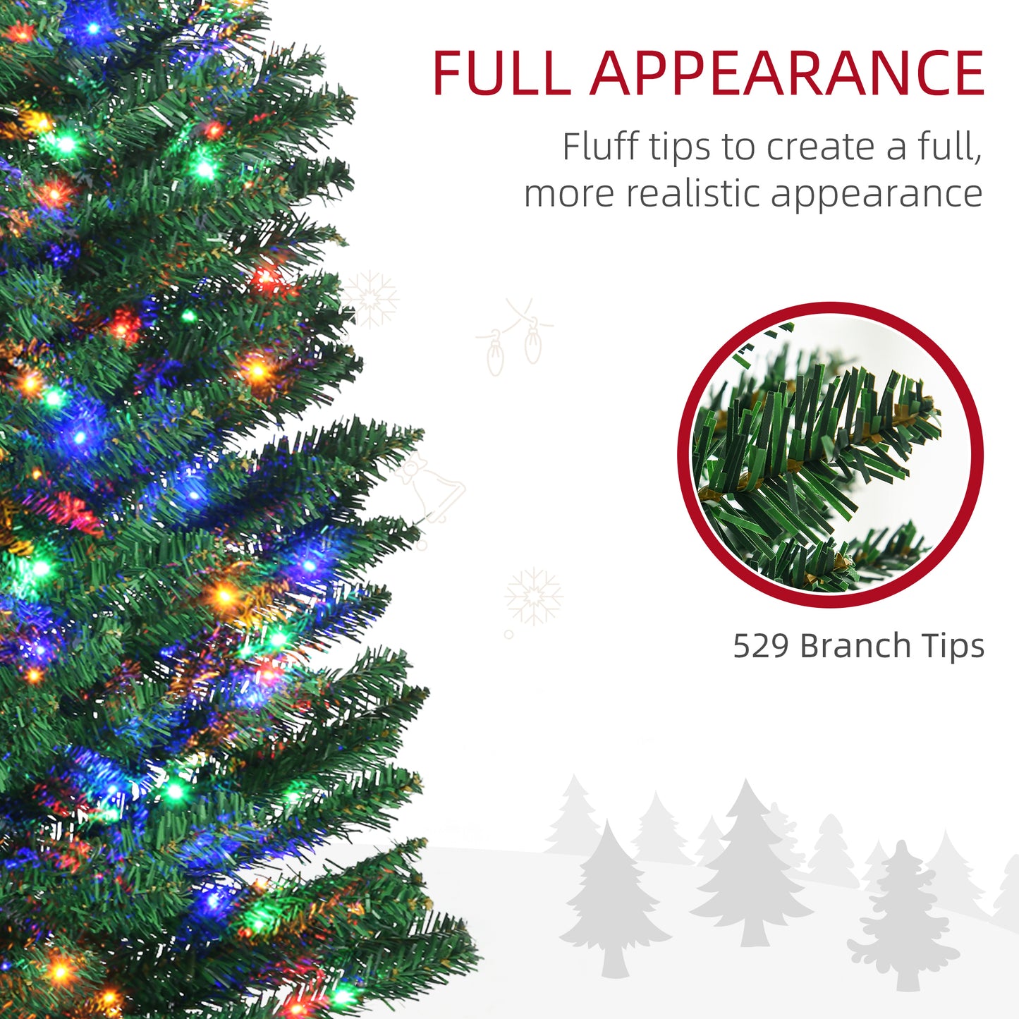 7ft Prelit Christmas Tree Artificial - with LED Lights Multicoloured 529 Tips