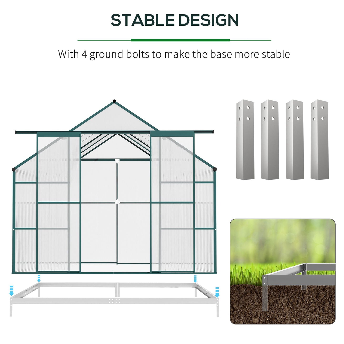 Aluminum Greenhouse Polycarbonate Walk-in Garden Greenhouse Kit with Adjustable Roof Vent