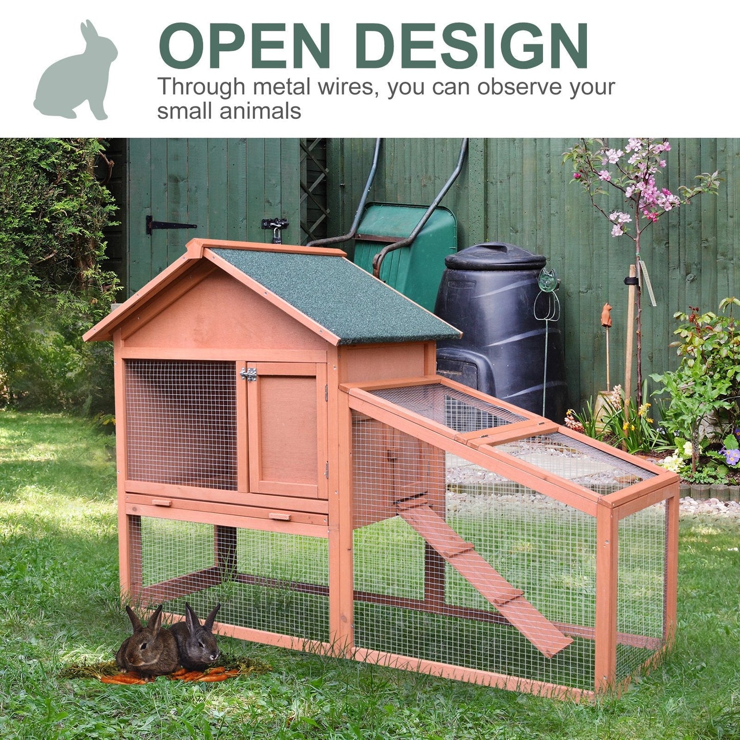 PawHut 2 Tier Rabbit Hutch Outdoor