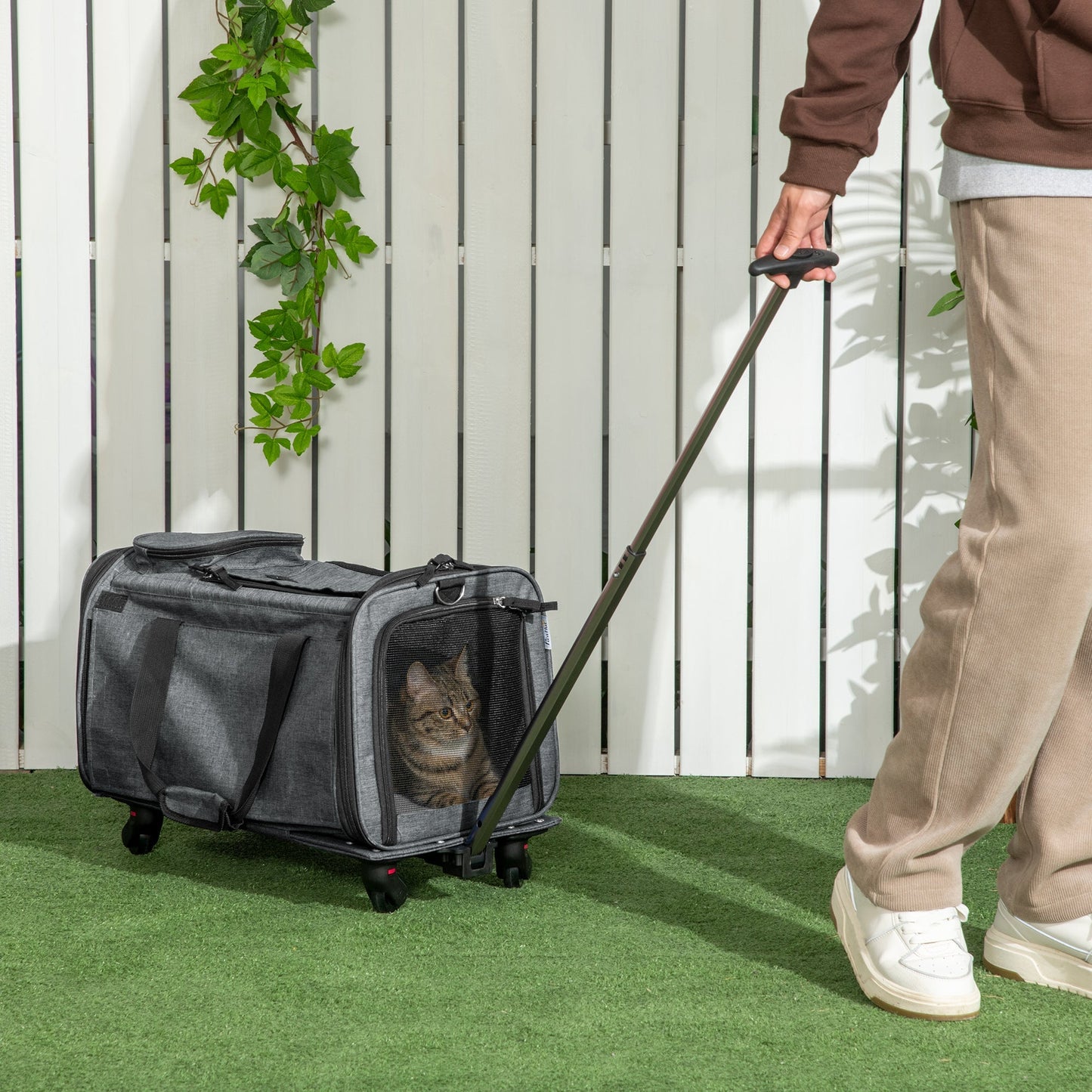 PawHut 4 in 1 Pet Carrier On Wheels for Cats