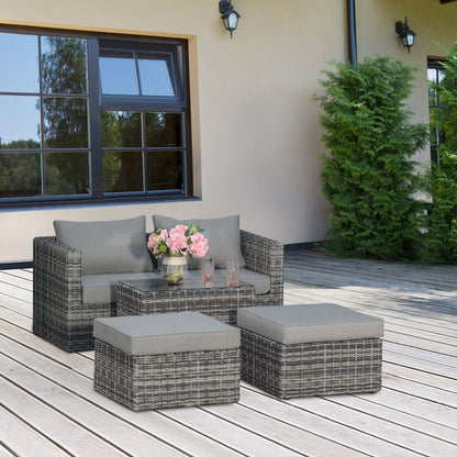 5-Piece Rattan Garden Furniture Set w/ 10cm Thick Cushions