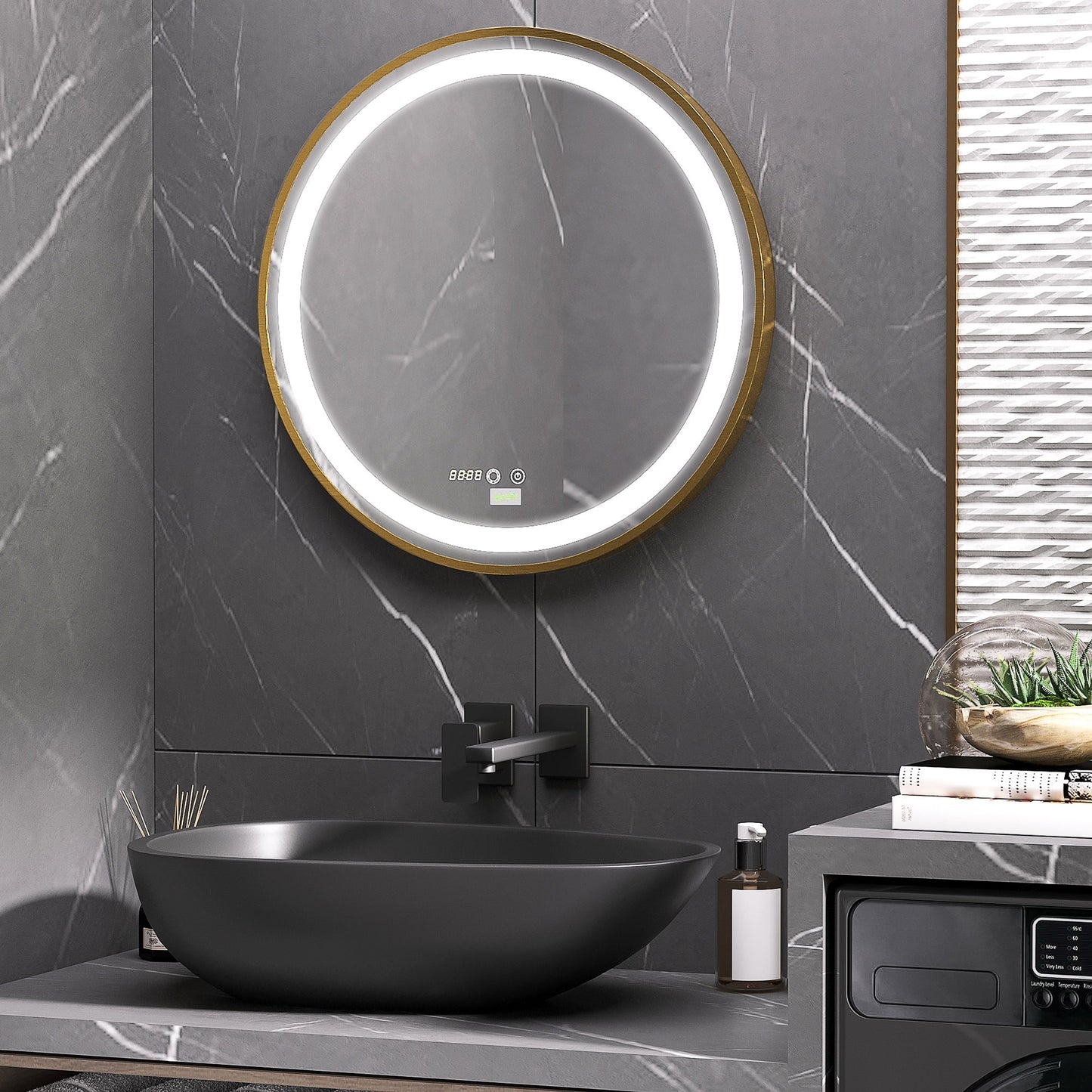 kleankin Round LED Bathroom Mirror