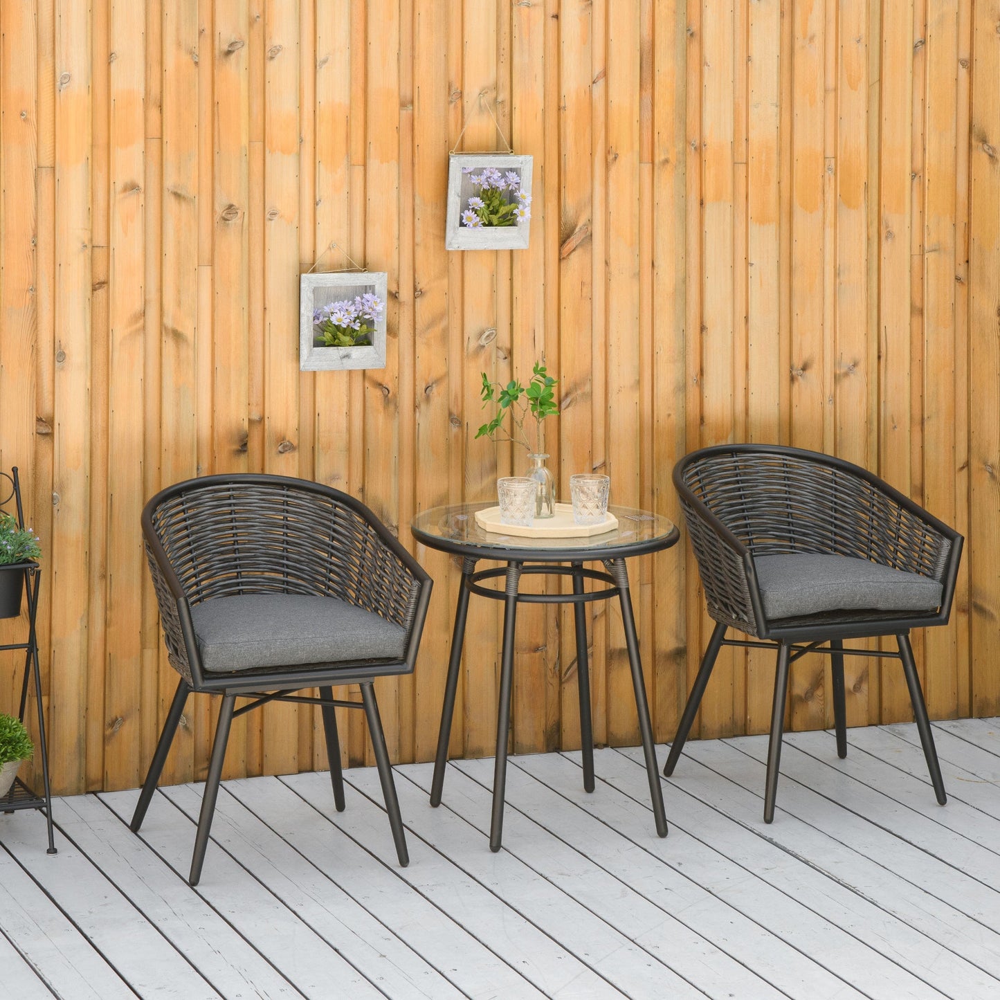 3-Pieces Outdoor PE Rattan Balcony Furniture