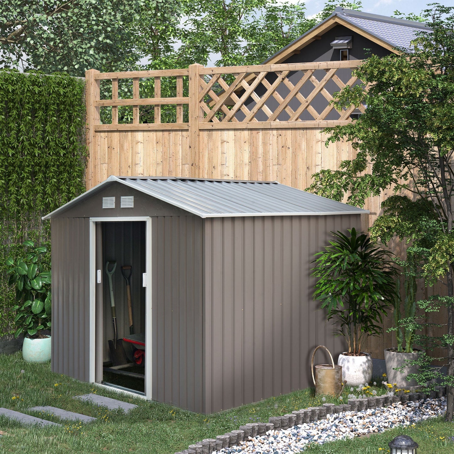 Galvanised 9 x 6' Double Door Reverse Apex Garden Shed With Ventilation Steel Grey by Steadfast