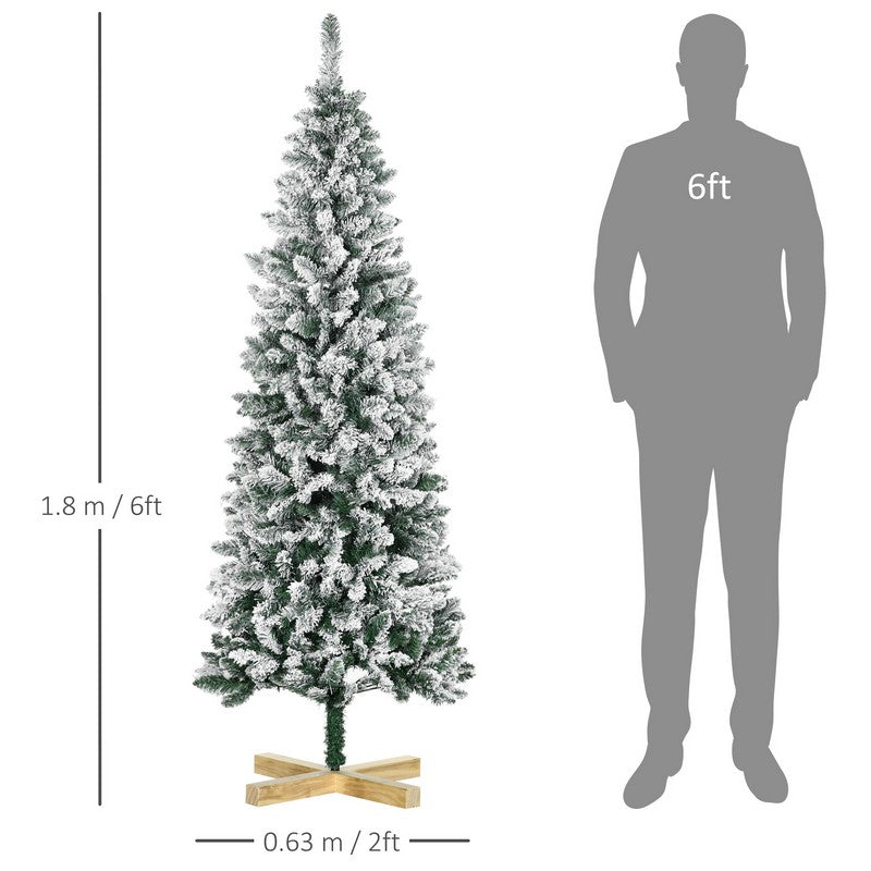 Homcom 6ft Christmas Tree Artificial - White Frosted Green 630 Tips