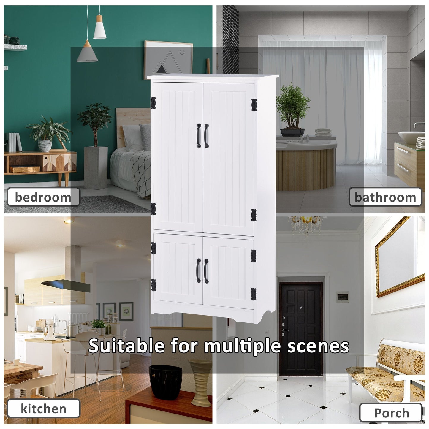 Accent Floor Storage Cabinet Kitchen Cupboard with Adjustable Shelves and 2 Lower Doors