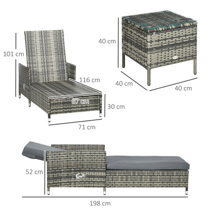 Outsunny 3-Pieces Rattan Sun Lounger