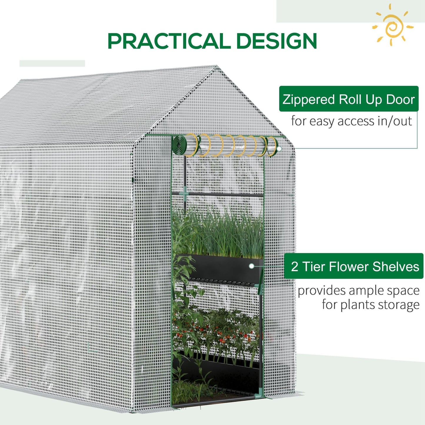 Walk in Garden Greenhouse with Shelves Polytunnel Steeple Grow House 186L x 120W 190H cm White