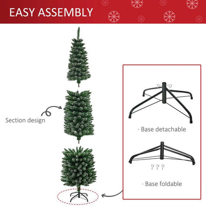 Homcom 6 Foot Artificial Snow Dipped Christmas Tree Xmas Pencil Tree with Foldable Black Stand