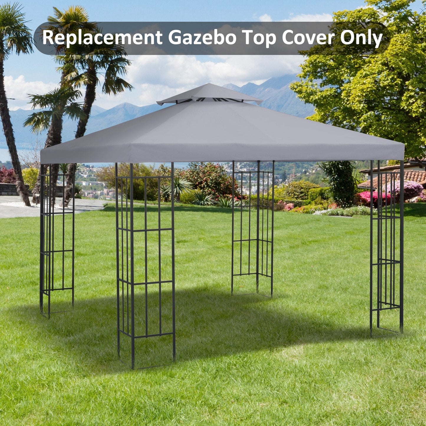 3M Gazebo Top Cover Double Tier Canopy Replacement Pavilion Roof Light Grey