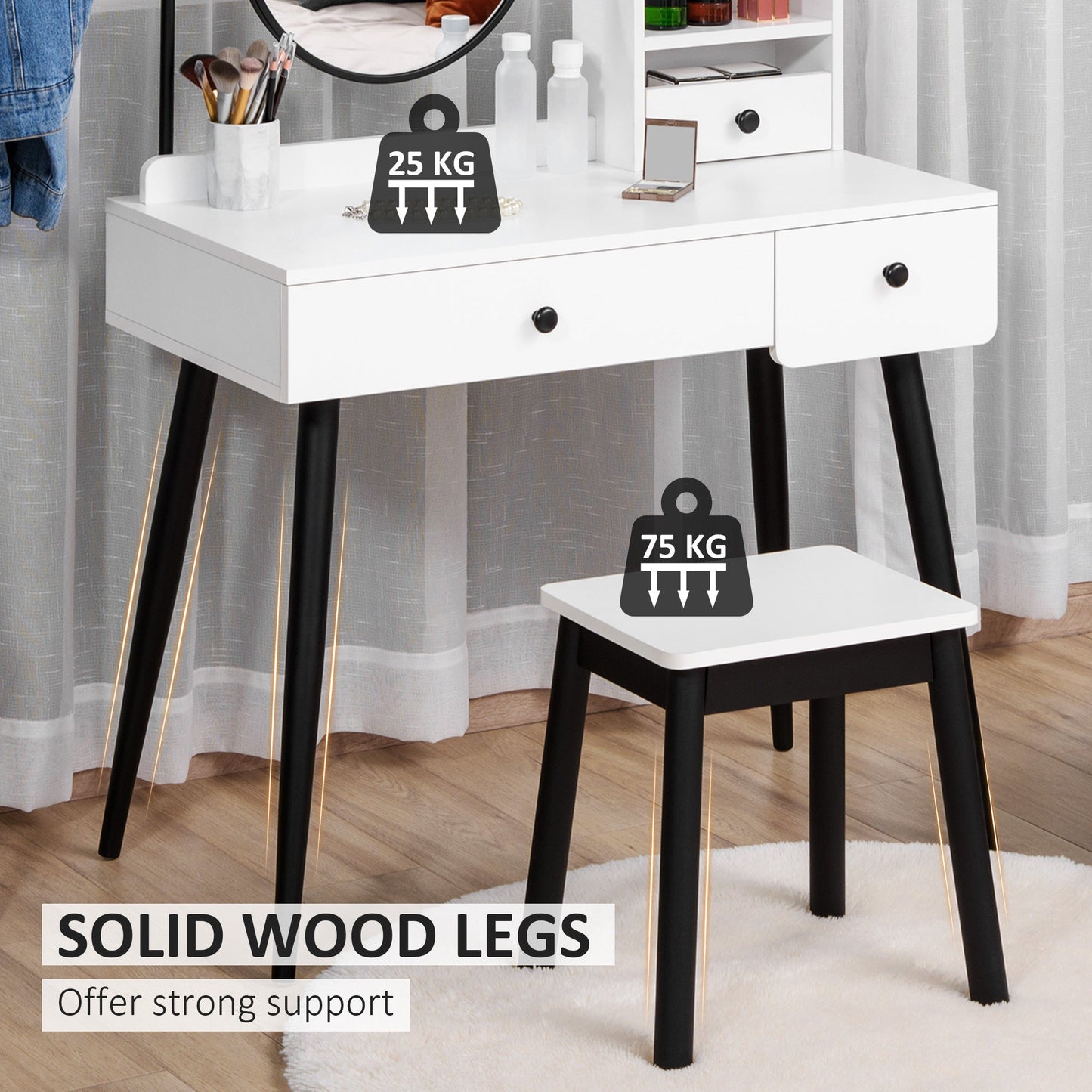 Dressing Table Set with Mirror and Stool