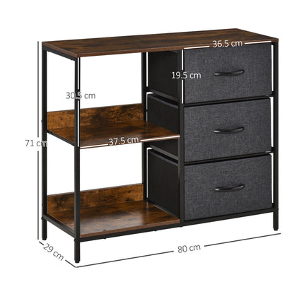 Chest of Drawers Storage Dresser Cabinet Organizer with 3 Fabric Drawers and 2 Display Shelves for Living Room