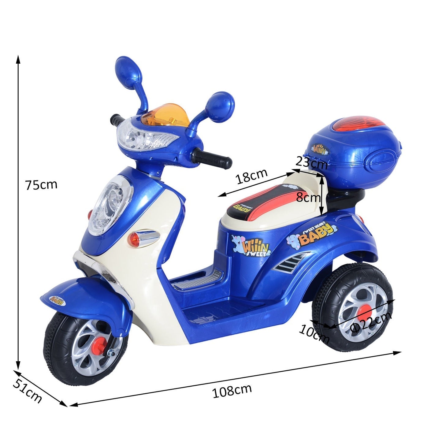 Plastic Music Playing Electric Ride-On Motorbike w/ Lights Blue