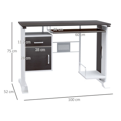 Computer Desk with Sliding Keyboard Tray Storage Drawers and Host Box Shelf Home Office Workstation Black walnut