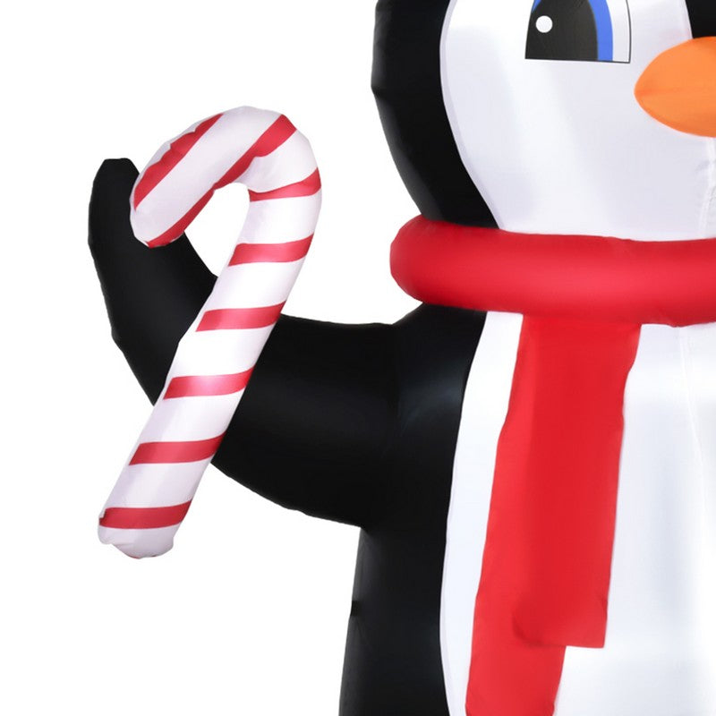 Homcom 2.5m Inflatable Christmas Penguin Holding Candy Cane Built-in LED for Party