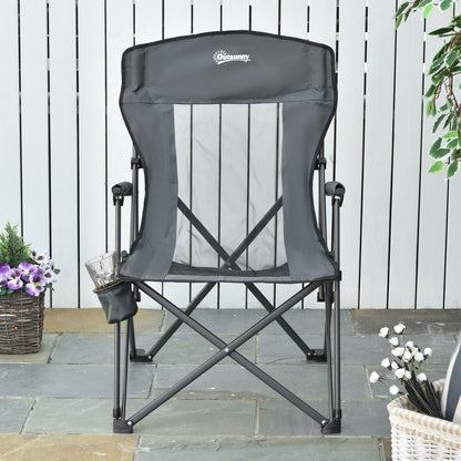 Folding Camping Chair Heavy Duty High Back Camping Fishing Chair w/ Cup Holder