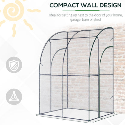 Outdoor Walk-In Lean to Wall Tunnel Greenhouse w/ Zippered Roll Up Door PVC Cover