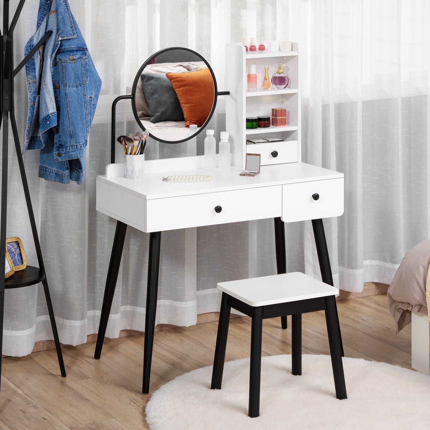 Dressing Table Set with Mirror and Stool