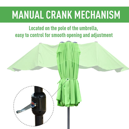 Outsunny 4.6M Sun Umbrella Canopy Double-Sided Crank Sun Shade With Cross Base Green