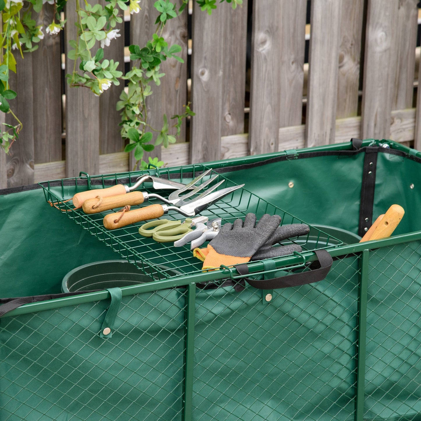 Large 4 Wheel Heavy Duty Garden Cart Truck Trolley Wheelbarrow with Handle and Metal Frame - Green