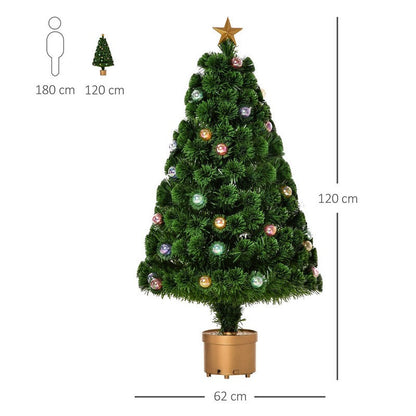 Homcom 4 Foot Prelit Artificial Christmas Tree Fiber Optic Holiday Home Xmas Indoor Decoration with Golden Stand Green