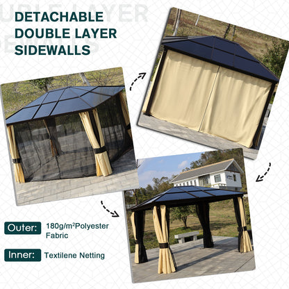 3 x 3.6m Polycarbonate Hard Top Gazebo with LED Solar Light and Aluminium Frame