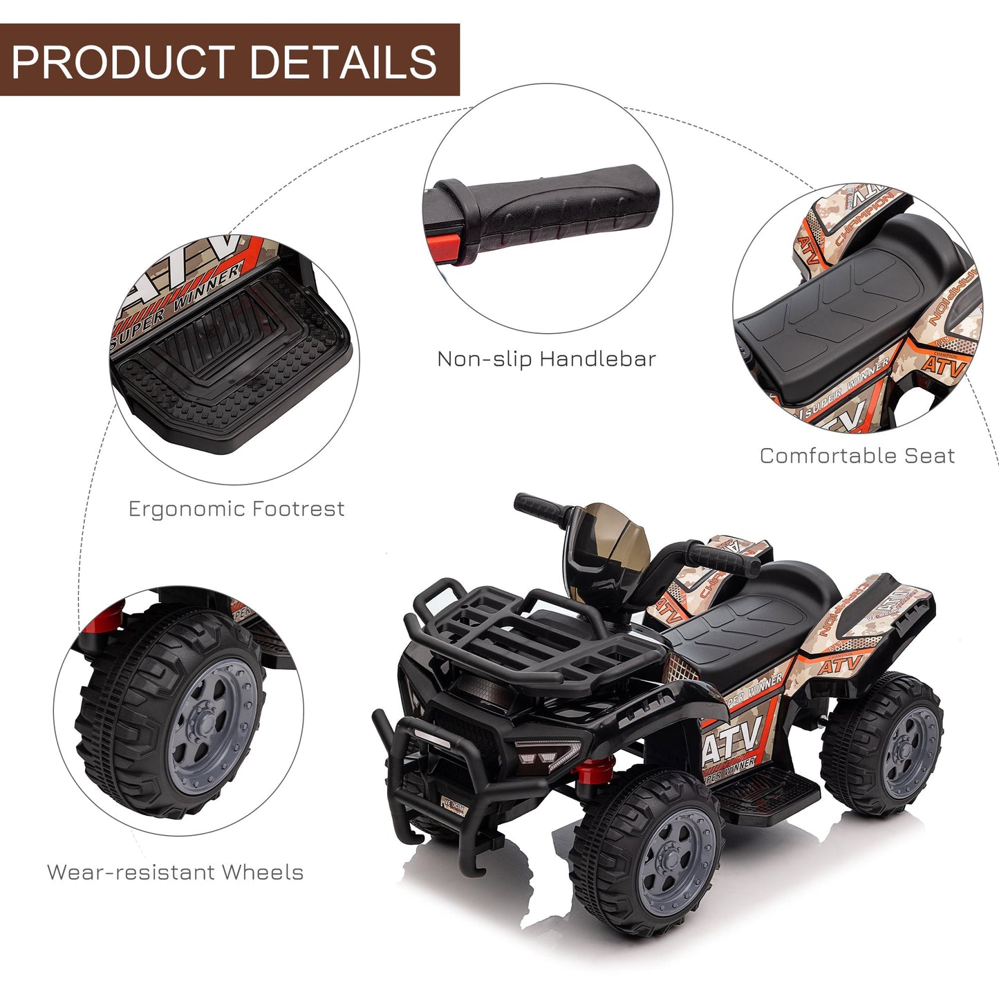 Kids Ride-on Four Wheeler ATV Car with Real Working Headlights for 18-36M