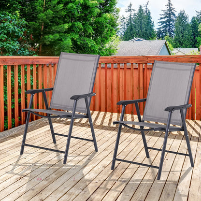 Outsunny Set Of 2 Foldable Metal Garden Chairs Outdoor Patio Park Dining Seat Yard Furniture Grey