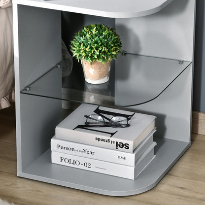 Modern Side Table Three Layer Bedside Table Nightstand with 2 Storage Shelves