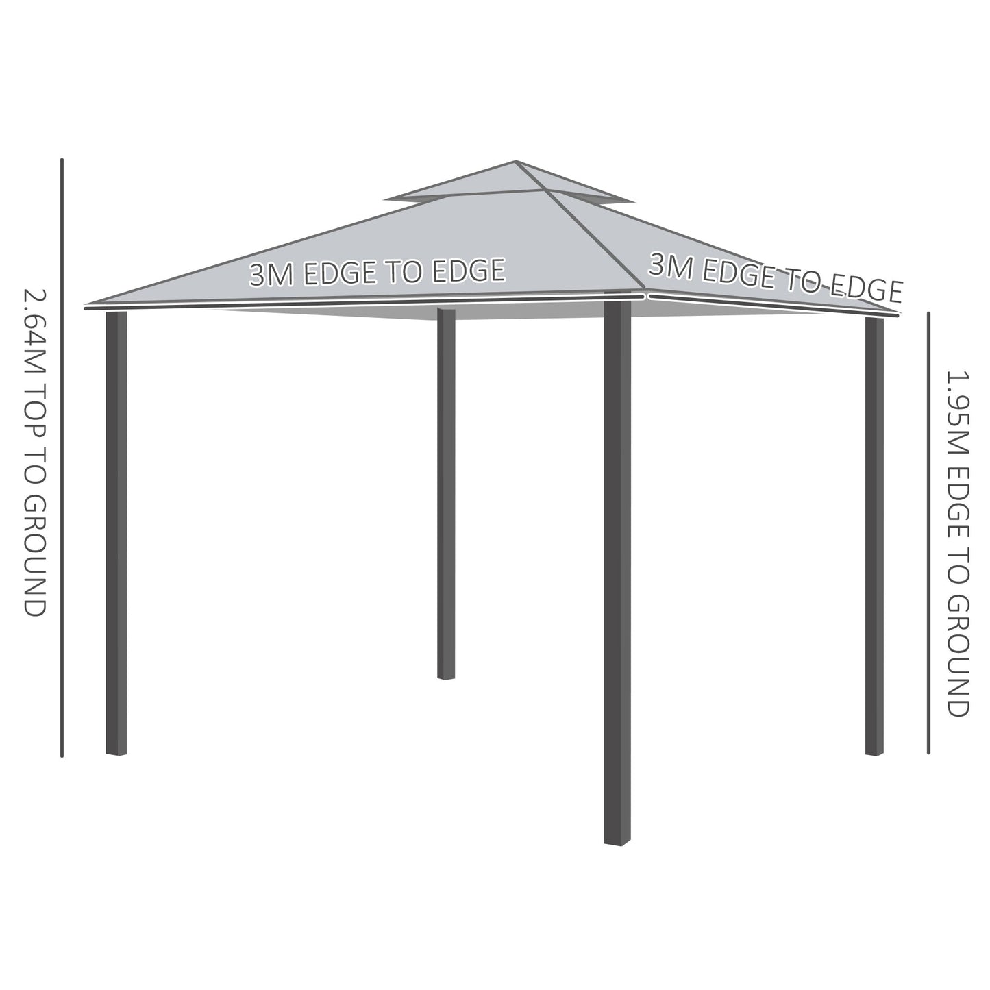 3x3M Outdoor Patio Gazebo Steel Canopy Tent Pavilion 2-Tier Roof Top Garden Sunshade Grey