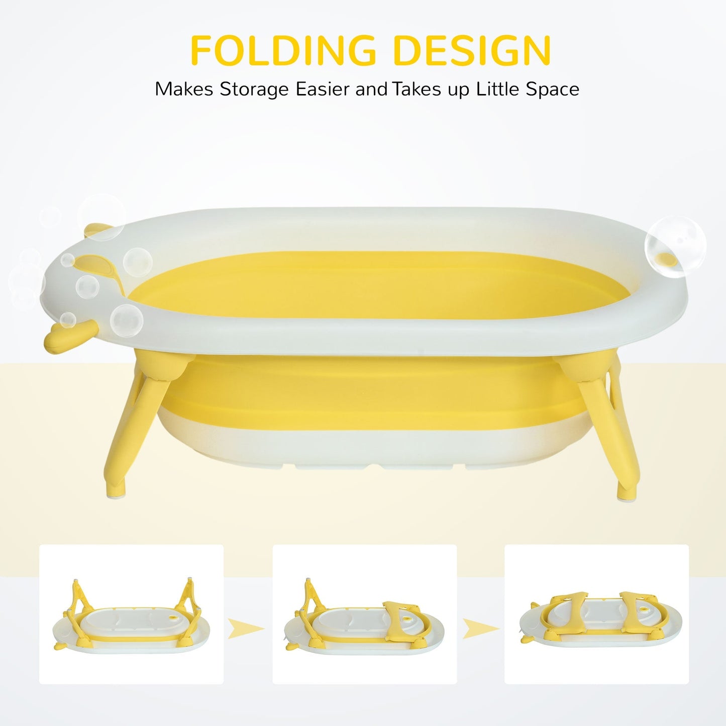 Foldable Portable Baby Bath Tub w/ Temperature-Induced Water Plug for 0-3 years