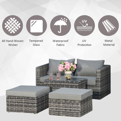 5-Piece Rattan Garden Furniture Set w/ 10cm Thick Cushions