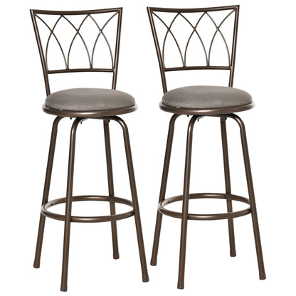 Set of 2 Bar Chairs Swivel Armless Upholstered Metal Frame Barstools with Backrest & Footrest