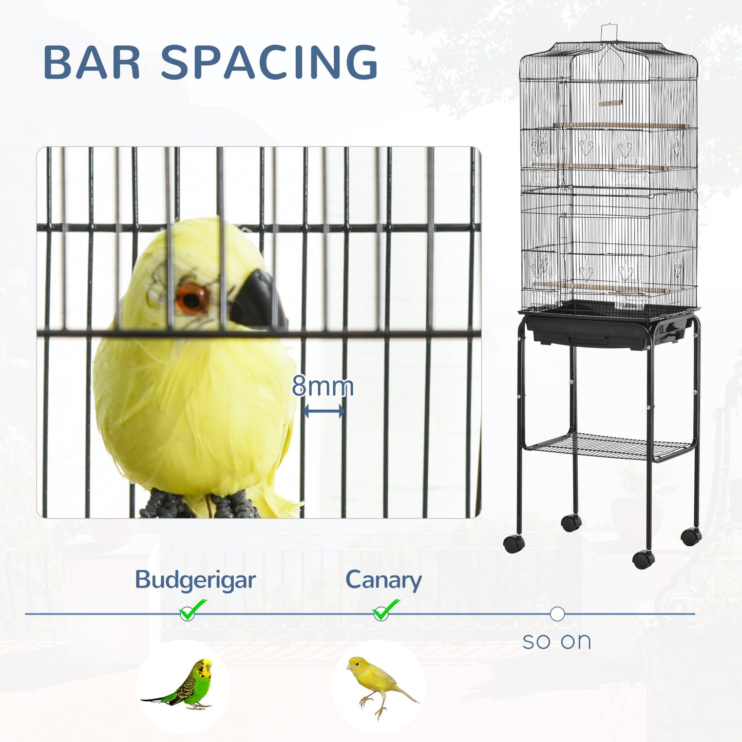 Grille 157cm Bird Cage Wheeled Black by Pawhut