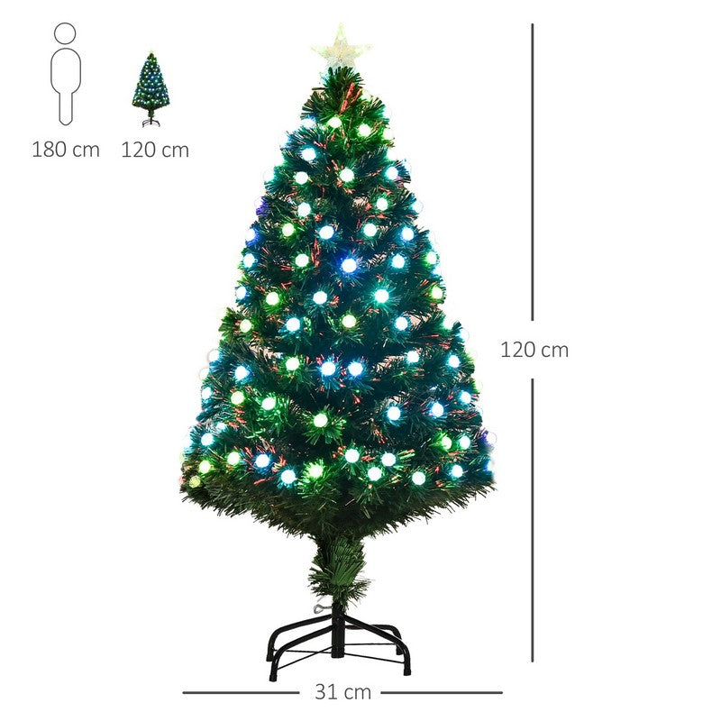 Homcom 5 Foot Pre-Lit Artificial Christmas Tree w/Fibre Optic Decorations LED Light Holiday Home Xmas Decoration Green