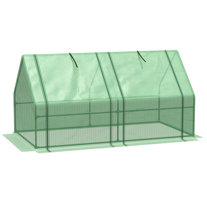 Mini Small Greenhouse with Steel Frame & PE Cover & Zippered Window Poly tunnel Steeple for Plants Vegetables