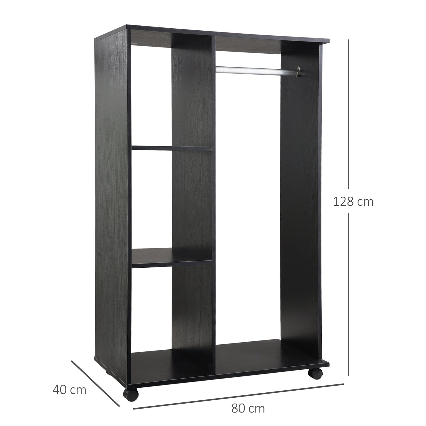 Homcom Single Rail & Shelf Open Wardrobe - Black