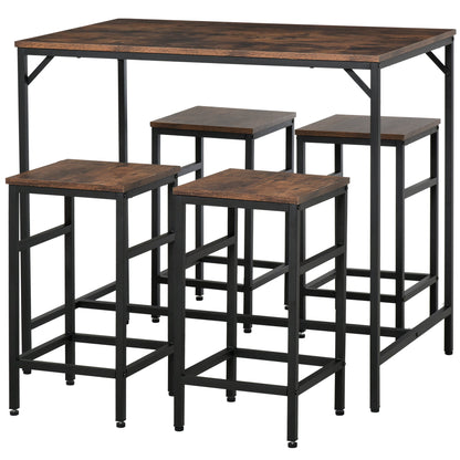 Industrial Rectangular Bar Table Set with 4 Stools for Dining Room