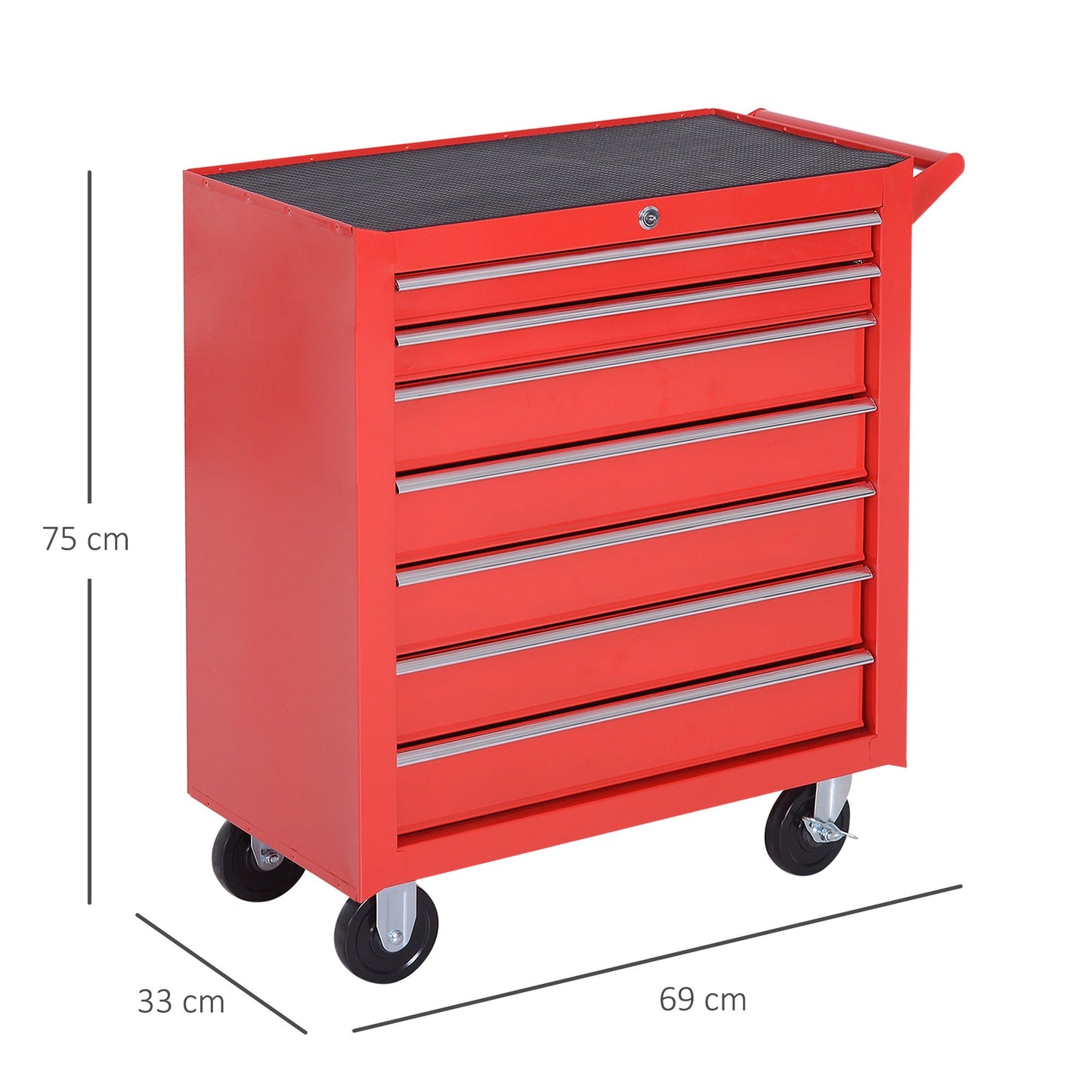 DURHAND Steel 7 Drawer Tool Storage Cabinet Tool Chest w/ Roll Wheels Red