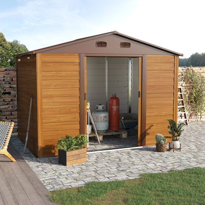 Moderna 9 x 6' Double Door Apex Garden Shed With Ventilation Steel & Polypropylene Light Brown by Steadfast