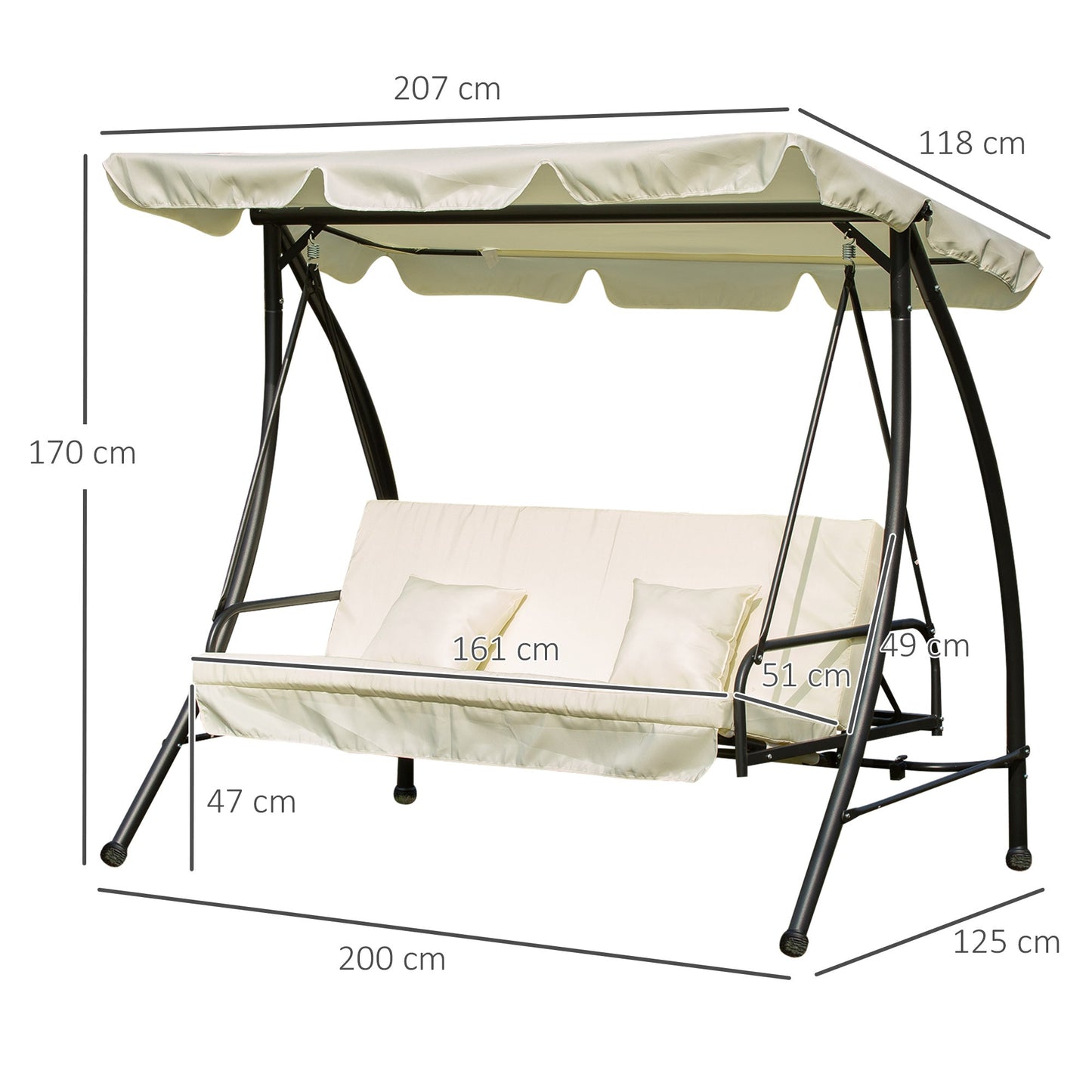 3 Seater Swing Chair 2-in-1 Hammock Bed Patio Garden Swing Seat Bed with Adjustable Canopy and Cushions